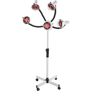 Royyalpa Cappa a a infrarossi 750 W con base - Lampada di calore a 5 teste 40 - 80 °C e altezza regolabile 112 - 136 cm - Cuffia da parrucchiere professionale (bianco)