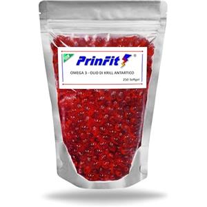 PrinFit Olio di Krill Omega 3 Puro PrinFit - Ricco di Omega-3 EPA e DHA | Fonte di Fosfolipidi Marini e Astaxantina | Krill Oil 100% Naturale- Senza Retrogusto | 250 Capsule molli (softgels)
