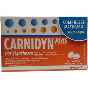 ALFASIGMA SpA Carnidyn Plus 18 Compresse Masticabili da 3 gr - Integratore alimentare per la stanchezza fisica e mentale