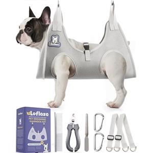 Loflaze Imbracatura per toelettatura cani e gatti con tagliaunghie per animali domestici, imbracatura per tagliare le unghie, borsa di ritenuta per cani di taglia piccola, media e grande (grigio, M)