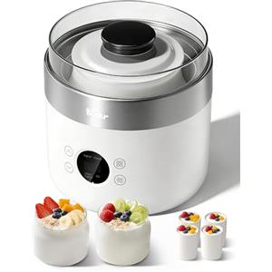 Bear Macchina per yogurt, yogurt e formaggio, con 4 bicchieri in ceramica da 125 ml, 2 contenitori in vetro XXL da 1 litro, 4 programmi preimpostati per yogurt greco, formaggio