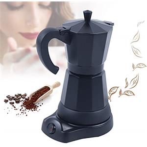 DGJMuu Macchina da caffè elettrica nera, 300 ml, supporto girevole a 360°, 6 tazze, caffettiera da campeggio piccola, macchina da caffè per uso domestico, macchina da caffè a pressione