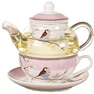 Frefgikty Teiera in ceramica fiore fiore tazza piattino resistente al vaso di vetro set tazza da caffè tè pomeridiano tè set rosa