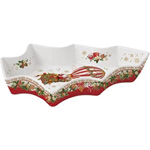 EASY LIFE Piatto Forma Abete di Natale in Porcellana con Decorazione Babbo Natale - 28,5x21,5 cm