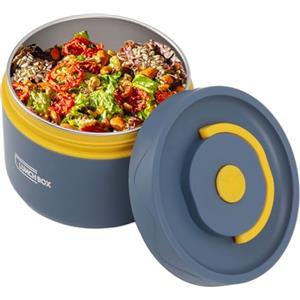 Tissting Contenitore Termico per il Pranzo da 550 ml, Portatile a Doppio Strato in Acciaio Inossidabile 304 di Forma Rotonda, Contenitore per Alimenti da Ufficio(Modello di Isolamento Termico - Blu)