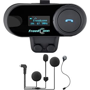 FreedConn TCOM-SC Set bluetooth con auricolari e microfono per moto e sci, 2-3 apparecchi, schermo LCD, full duplex