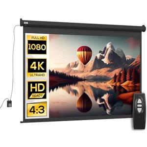 HOMCOM Telo Proiettore Motorizzato da 100 Pollici 4K HD Formato 4:3, Schermo Proiettore Motorizzato Elettrico Antirughe con Telecomando, Telo Videoproiettore per Casa, Cinema, Ufficio, Home, Nero