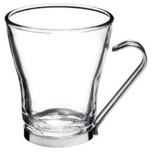 Bormioli Rocco Oslo Set di 3 Bicchieri Cappuccino 22 cl in Vetro Temperato con Manico in Acciaio Inox