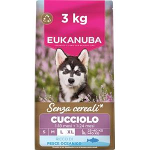 Eukanuba Mangime Secco Premium Senza Cereali per Cuccioli di Razze di Taglia Grande con Pesce - 3 kg