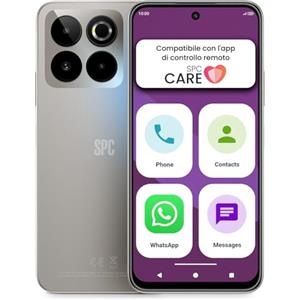 SPC ZEUS 2 ELITE - Smartphone anziani schermo 6,7" e memoria 128GB | Tripla cam 50MP, NFC e ricarica rapida | Modalità facile, icone XL e compatibile con app gestione e localizzazione remota - Argento