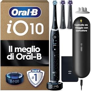 Oral-B Spazzolino Elettrico iO 10, 3 Testine di Ricambio per Spazzolino Elettrico Ricaricabile Autentiche, Custodia Da Viaggio Ricaricabile, Pulizia Denti Efficace, Nero