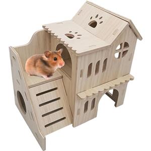 Generic Casetta per criceti - accessori per gabbia per criceti a due piani | Grandi animali domestici in legno piccoli animali domestici che esplorano giocattoli per cincillà