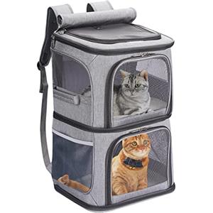 VOISTINO Zaino doppio 2 in 1 per cani e gatti di piccola taglia, portatile, design super ventilato, ideale per viaggio/escursionismo/campeggio, taglia L, grigio