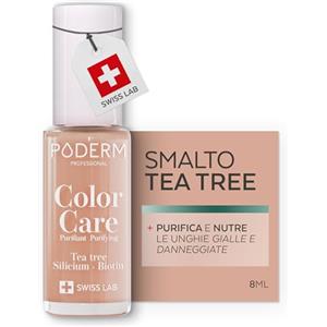 PODERM Smalto Cura per Unghie con Tea Tree - Beige | Swiss Lab - 8ML | Arricchito con Tea Tree, Silicio & Biotina | Purifica, Schiarisce & Nutre le Unghie Gialle | Creato da una Podologa