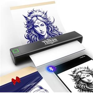 vretti Stampante Per Tatuaggi, Stampante Stencil Tattoo con 5 Pezzi di Carta Trasferimento, per Artisti e Principianti, Compatibile con Smartphone & PC