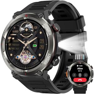 Yxtel Smartwatch Uomo Militare, Orologio Fitness 1.45" Touchscreen, 100+ Modalità Sportive, Batteria 960 mAh, Monitoraggio Sonno e Cardiofrequenzimetro, Torcia e Bussola, Compatibile IOS/Android