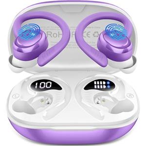 Hupoaf Cuffie Bluetooth 5.4 Sport, 2026, stereo 6D, senza fili, Bluetooth con 4 ENC Mic/50H Cancelling Ear Buds, Over-Ear Sport Cuffie con gancio per orecchio, IP7 impermeabile