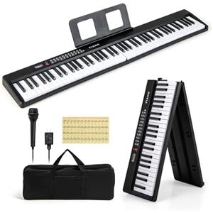 RELAX4LIFE Pianoforte Digitale Pieghevole a 88 Tasti, con MIDI Wireless, Altoparlanti Doppii, 1000 Timbri, 1000 Ritmi, Tastiera Portatile per Principianti, Bambini, Adulti (NERO)