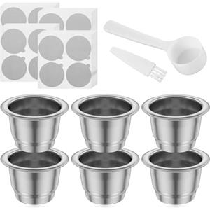 KTCINA 108 capsule di caffè riutilizzabili, in acciaio inox, 37 x 24 mm, facili da usare con pennello, filtro di ricambio per French Press con cucchiaio, capsule per espresso