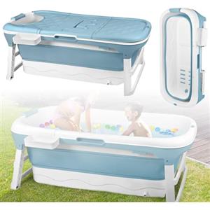 ACXIN - Vasca da bagno pieghevole, vasca da bagno mobile per adulti, con copertura rimovibile, cestino per il sapone e rotoli per massaggio, adatta per bagni piccoli e SPA, 128 x 62 x 53 cm