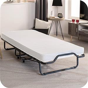 Beautissu Brandina Pieghevole con materasso singolo 90x200 cm Venetia - letto ospiti con doghe in legno - lettino pieghevole con fodera antipolvere protettiva - letto con ruote comodo e resistente