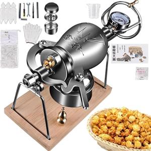 Generic Macchina Riso Soffiato, Macchina Popcorn A Mano, Cannone Popcorn Cinese, Piccolo Popcorn da Fornello, Macchina per Popcorn A Pressione retrò per La Casa(268ML)