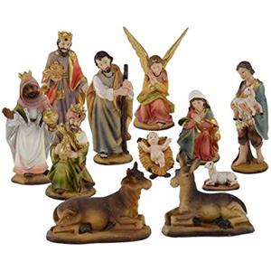 Aurora Store Set Mini Natività Classica Presepe Statuine in Resina con 11 soggetti Personaggi da h. 9 cm Giuseppe Maria Gesù Bambino Re Magi Asinello Bue
