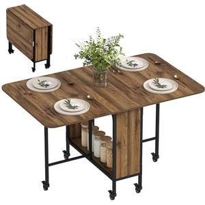 HOMCOM Tavolo da Pranzo Pieghevole, Tavolo a Ribalta per 4-6 Persone, Tavolo da Cucina Salvaspazio Moderno con Ripiano e 6 Ruote, in Metallo, 130x80x74 cm, Marrone Effetto Legno
