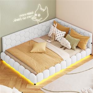 BestAlice Divano Letto 2 Posti 140x200cm, Letto Matrimoniale Imbottito con Rete a Doghe, Multifunzionale, Divano Letto con LED e Ricarica USB, Teddy in Velluto, Bianco, senza Materasso