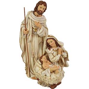 Aurora Store Set Natività in Ceramica Bianca Colori Chiari Glitter Oro da h. 30 cm Presepe Statuine Sacra Famiglia Personaggi Giuseppe Maria Gesù Bambino Santi