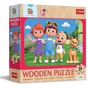 Trefl - Puzzle in Legno: Cocomelon, l'Allegro Cocomelon - 24 Pezzi, Wooden Puzzle, Bordi Arrotondati, Motivo Decorativo sul Retro, per Bambini dai 3 anni