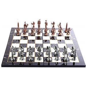 GiftHome Antico set di scacchi egiziano faraone in rame antico con figure in metallo per adulti, pezzi fatti a mano e scacchiera in legno con design in marmo King 8.6 cm