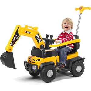 Brolteja Trattore elettrico con pala, Escavatore per bambini, auto elettrica da 12 V, carico massimo di 50 kg, con luci LED, musica e funzioni USB (giallo-S)