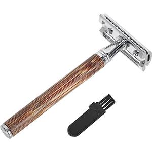 VINTORKY Rasoio Manuale in Legno di Bambù Doppia Lama per Barba Uomo Compatto e Portatile