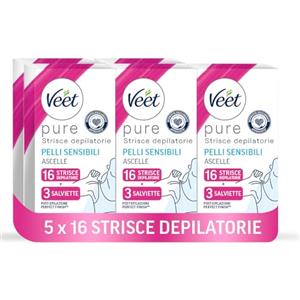 Veet Pure Strisce Ascelle zona Bikini Pelli Sensibilii, Confezione da 48 Strisce