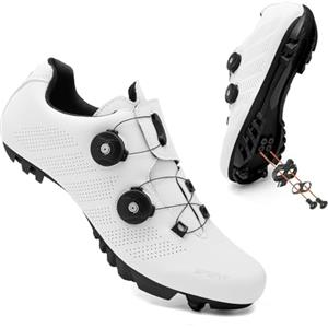 Hixingo Scarpe da Ciclismo MTB per Uomo Donna MTB Compatibili Pedali SPD Fori di Ventilazione Traspirante Unisex Scarpe Mountain Bike Ciclismo All'aperto per Bici, 37-47 EU (Bianco,43)