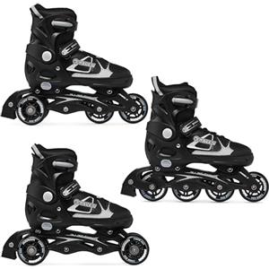 RAVEN 3in1 Inline Skates Pattini in linea Triskates Pattini a rotelle per bambini e adulti regolabili (Spirit Black/White, 40-43 (25,5-28cm)