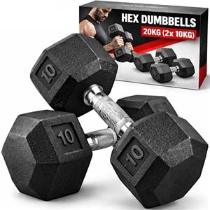 Senshi Japan Set di manubri esagonali da 5 kg a 20 kg, pesi a mano libera, antiscivolo e anti rollio rivestiti in gomma in ghisa, set di manubri per allenamento a casa e palestra (20 kg (2 x 10 kg)