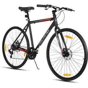 HH HILAND Hiland 700C - Bicicletta da corsa da uomo e donna, telaio in alluminio, 7 marce, con freni a doppio disco, altezza telaio 530 mm, bicicletta da strada da 28 pollici, colore: Nero