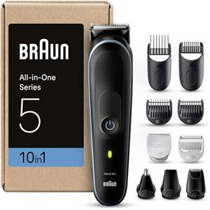 Braun RASOIO ELETTRICO BARBA e Capelli, Regolabarba Uomo e TAGLIACAPELLI UOMO, 10-In-1 Styling, per Corpo, Naso E Orecchie, Idea Regalo, MGK5445 Nero