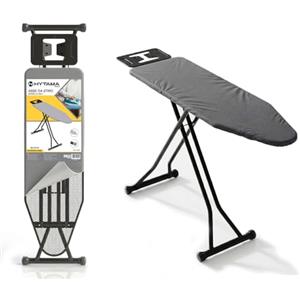 HYTAMA TOOLS Asse da stiro in Acciaio Nero ADA 38x120 con Poggiaferro e Piedini antiscivolo, altezza regolabile in 2 posizioni, Sottotessuto in schiuma