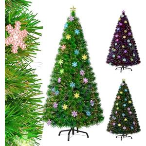 UISEBRT Albero di Natale Artificiale Illuminato 210cm - Albero di Natale con fiocchi di neve Fibra ottica a cambiamento di colore a LED (210cm, Fibra ottica colorata con fiocchi di neve)