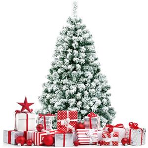COSTWAY Albero di Natale Innevato 135/180/230 cm, Albero di Natale con 200/250/550 Luci LED Bianche Calde, 400/928/1346 Rami, Base in Metallo, Decorazione Natalizia per Casa e Negozio (135 cm)