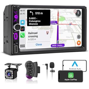 KMUTZY Autoradio 2 DIN Compatibile con Wired Carplay & Android Auto,7 Pollici Touchscreen Stereo Bluetooth con Schermo, Radio Auto con Mirror Link,FM,SWC,USB,Type-C de Recharge,Telecamera Posteriore