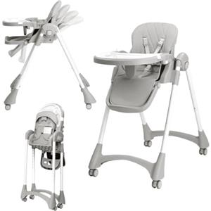 Bonnlo Seggiolone Evolutivo per Bambini 6 Mesi-3 Anni (Max 15kg), Seggiolone Pieghevole per Pappa con Vassoio e Poggiapiedi Regolabile, Seduta Ausiliaria per Neonati Bianco crema/Grigio (Grigio)