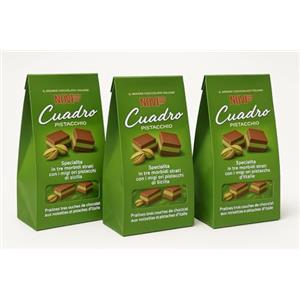 Generico Novi Cuadro Pistacchio, Praline al Cioccolato con Pistacchi di Sicilia, 3 Strati di Cioccolato al Latte e Crema al Pistacchio, Praline Italiane, Confezione da 3 x 150g, Totale 450g