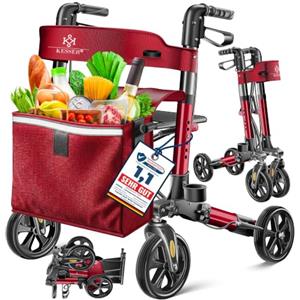 KESSER Leggero deambulatore pieghevole Girello ultraleggero con 4 ruote Premium in alluminio Rollator Set Peso massimo sopportato: 136 Kg