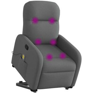 vidaXL Poltrona Alzapersona Massaggi Reclinabile Grigio Scuro Tessuto, poltrona reclinabile rialzata, sedia reclinabile per anziani, sedia alzabile elettrica