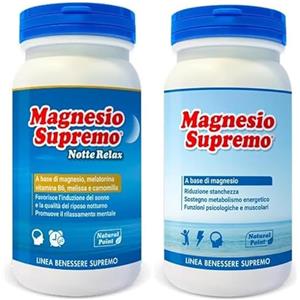 Generico Naturàl Point Magnesio Supremo 150 g + Magnesio Sùpremo Notte Relax 150 gr - Antistress, rilassante. Pacchetto completo giorno e notte - Senza Glutine, Senza Lattosio