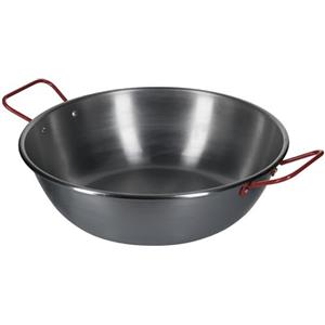 GREGORIOSTORE Padella in Ferro Spazzolato Fonda con Manici Rossi, Ideale per Preparazioni Etniche e Fritture Cucina al Salto e Wok, Compatibile con Fornelli a Gas o Legna (32 cm)